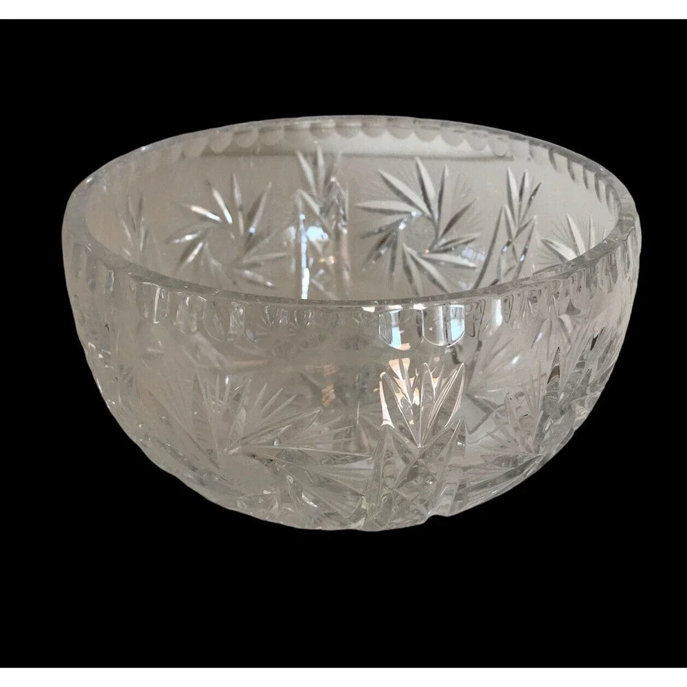 Vintage Brilliant Cut Crystal Centerpiece Serving Bowl Pinwheel Starburst Swirl
